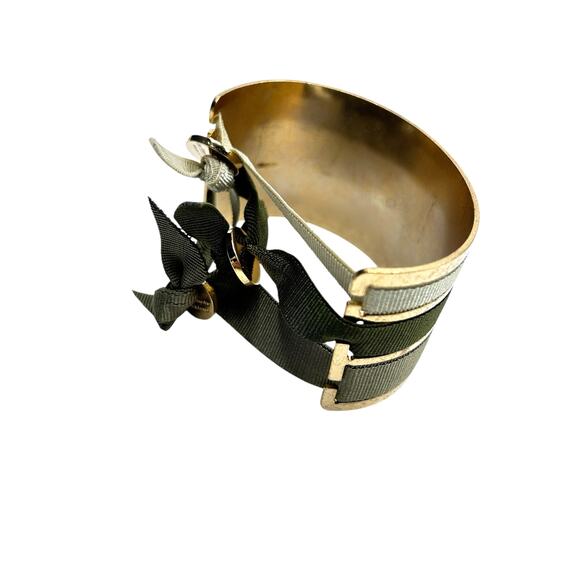 Les Interchangeables Cuff Bracelet Gold Tone with 3 Green Ribbons France - Picture 4 of 6